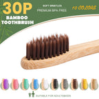 30 PCS Bamboo Toothbrushes, Individually Wrapped Wooden Toothbrushes Bulk