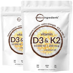Micro Ingredients Vitamin D3 K2 MK-7 10,000 IU Per Serving, 300 Softgels | Made with Virgin Coconut Oil, K2 200 mcg Per Serving. D3 & K2 Vitamin Supplement. Easy-to-Swallow. Non-GMO, Gluten Free.