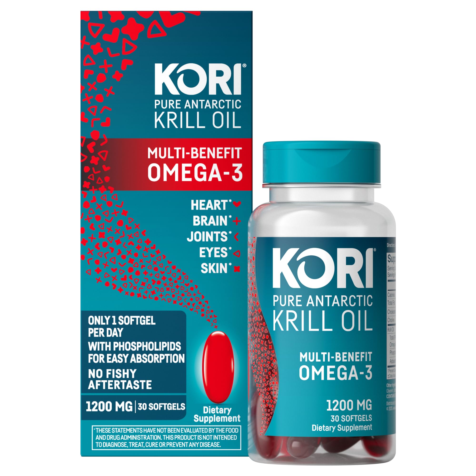 Kori Krill Oil Omega 3 Supplement, Antarctic Krill Oil with Superior Absorption vs Fish Oil, 1200mg Softgels,EPA & DHA, 30 Softgels