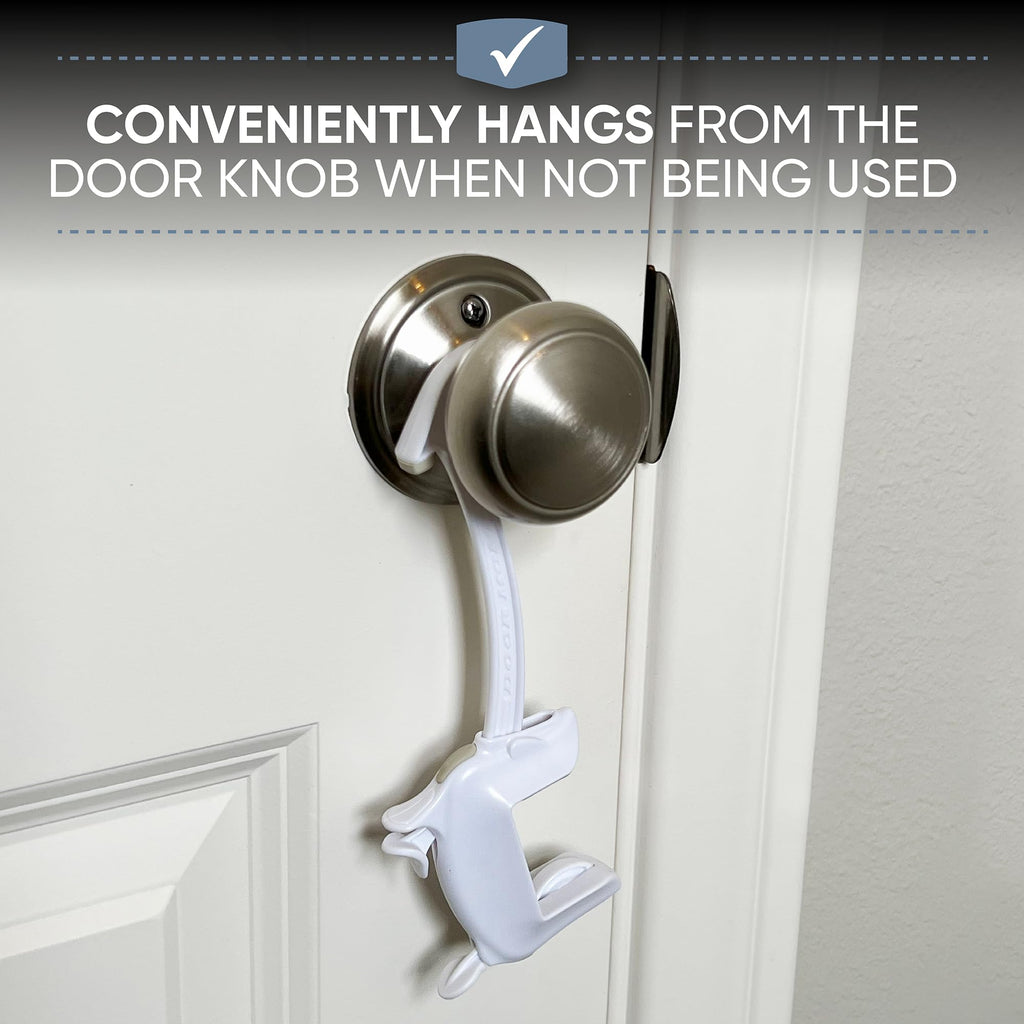 DOOR MONKEY Child Proof Door Lock & Pinch Guard - For Door Knobs & Lever Handles - Easy to Install - No Tools or Tape Required - Baby Safety Door Lock For Kids - Very Portable - Great for Dogs & Cats