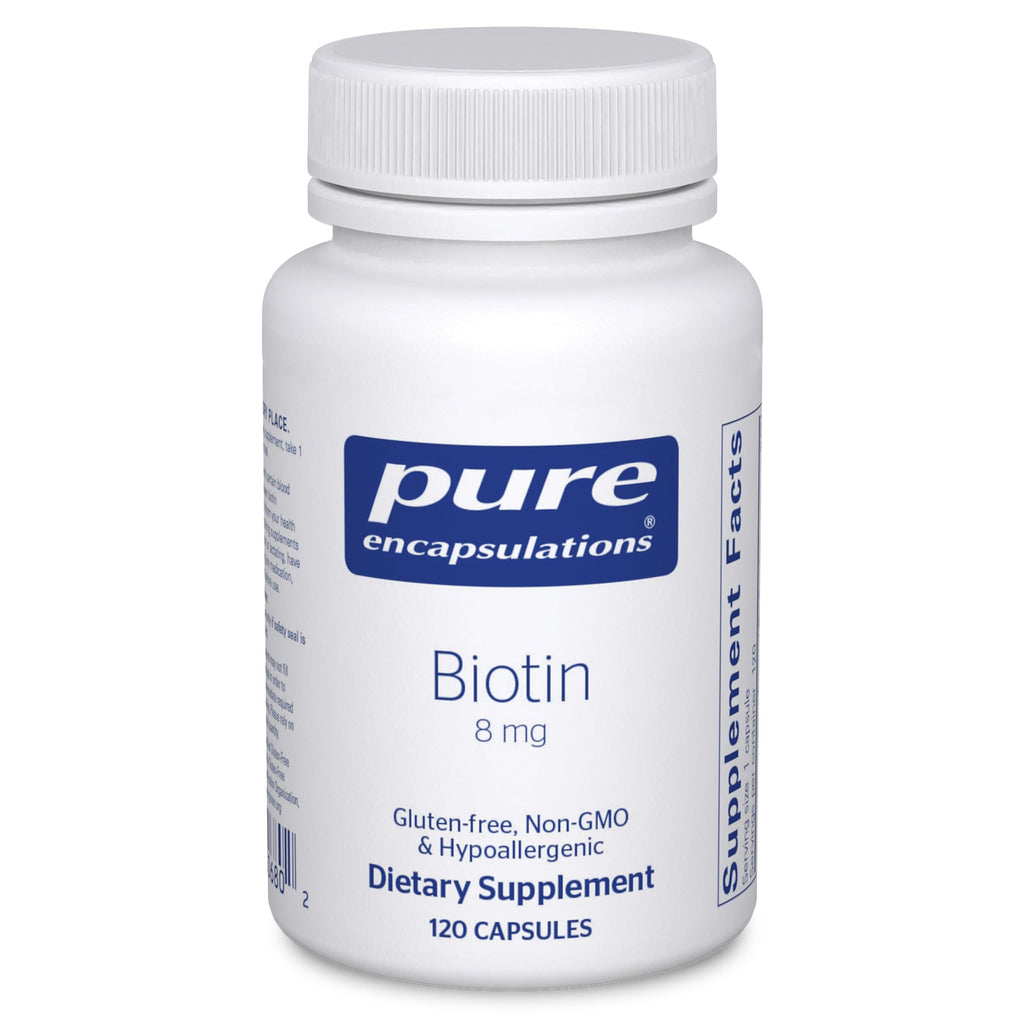 Pure Encapsulations Biotin 8 mg, 60 Counts | B Vitamin Supplement for Stress Relief, Hair, Skin, and Nail Strengthening, Metabolism, Carbohydrate Support*