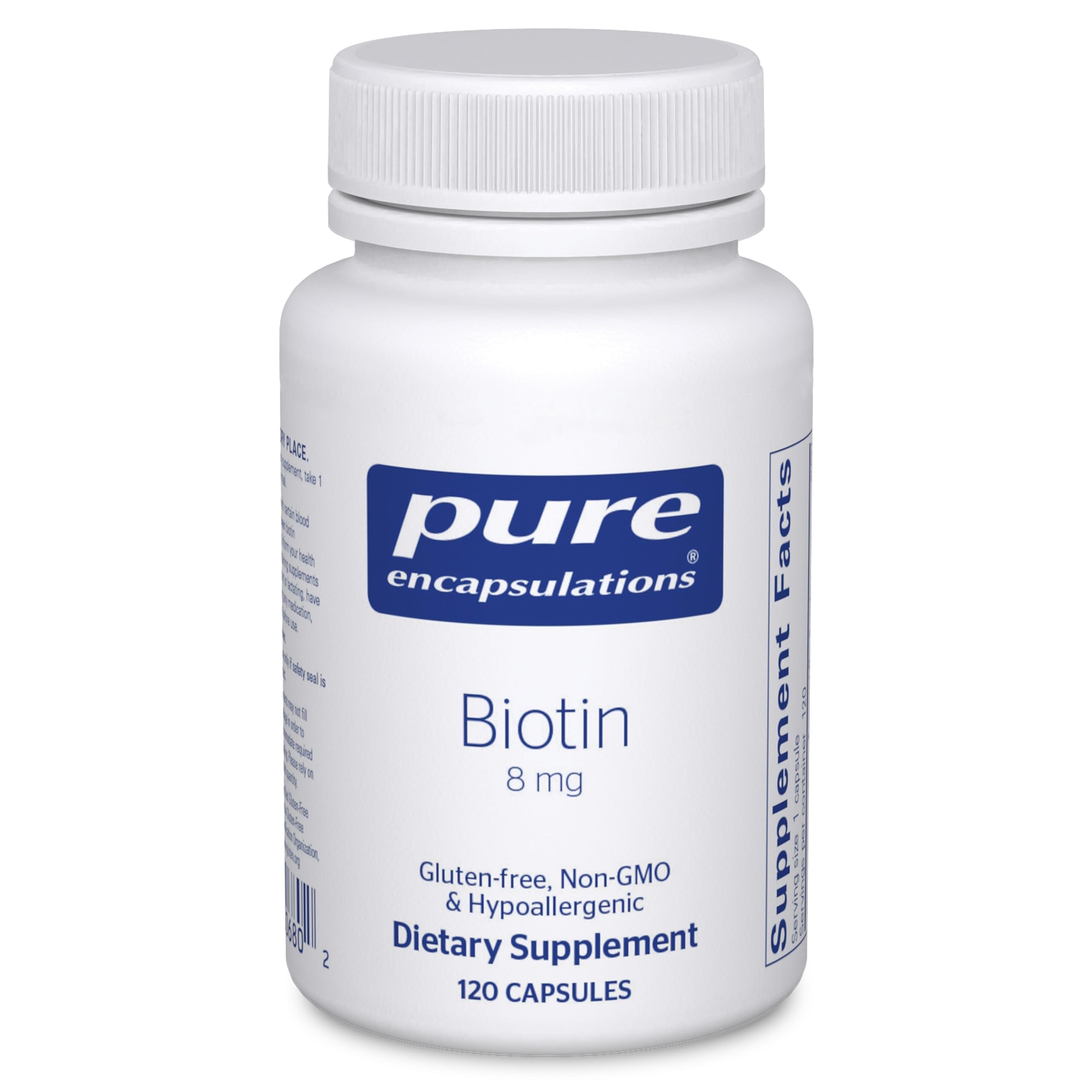 Pure Encapsulations Biotin 8 mg, 60 Counts | B Vitamin Supplement for Stress Relief, Hair, Skin, and Nail Strengthening, Metabolism, Carbohydrate Support*