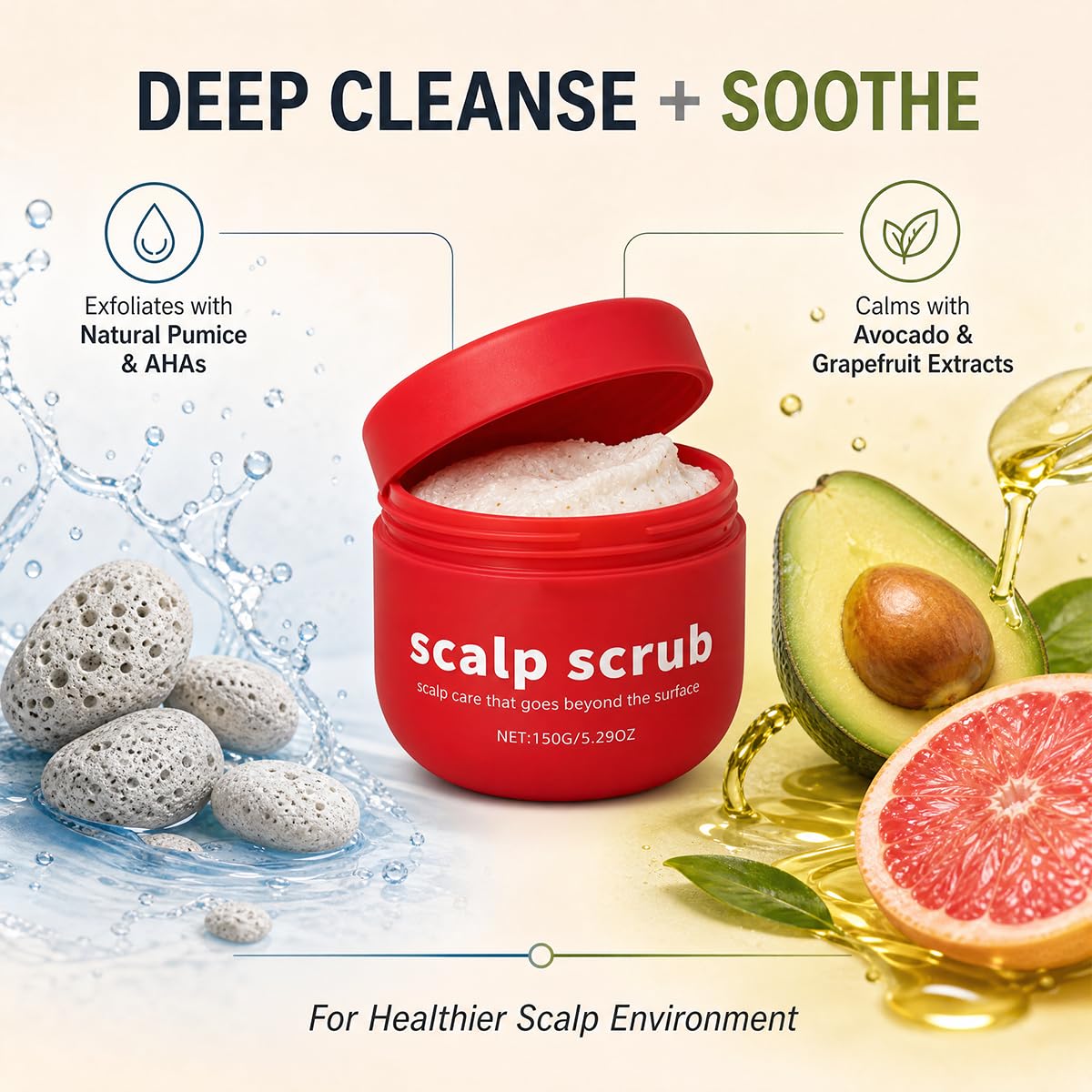 Exfoliating Scalp Scrub Psoriasis Red Jar for Women & Men, Scalp Detox Treatment with Gentle Scrub Particles, Removes Oil, Product Buildup & Dead Skin,Scalp Care for Healthy Looking Hair, 5.3 oz