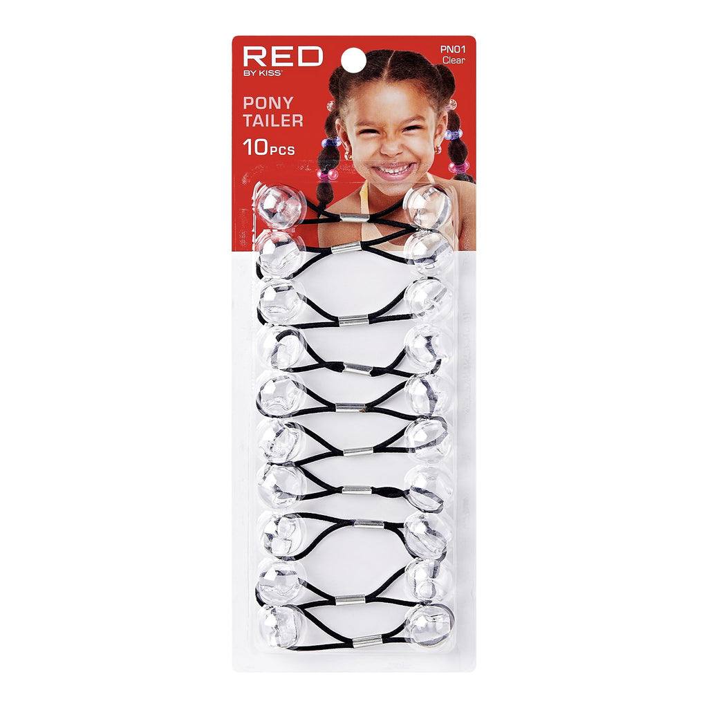 RED by Kiss 10 Pieces 16mm Ball Hair Ties, Bubble Ponytail Holders for Kids Girls Children Women Baby Toddlers, Twin Bead Colorful Elastic Hair Accessories, Cute Hair Bands with Balls (Clear)
