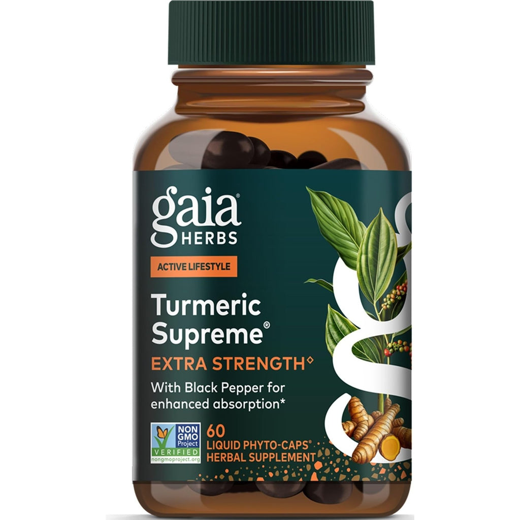 Gaia Herbs Turmeric Supreme Extra Strength - Helps Reduce Occasional Discomfort from Normal Wear & Tear*- 616 mg Organic Turmeric Curcumin Supplement with Black Pepper- 60 Vegan Liquid Phyto-Capsules