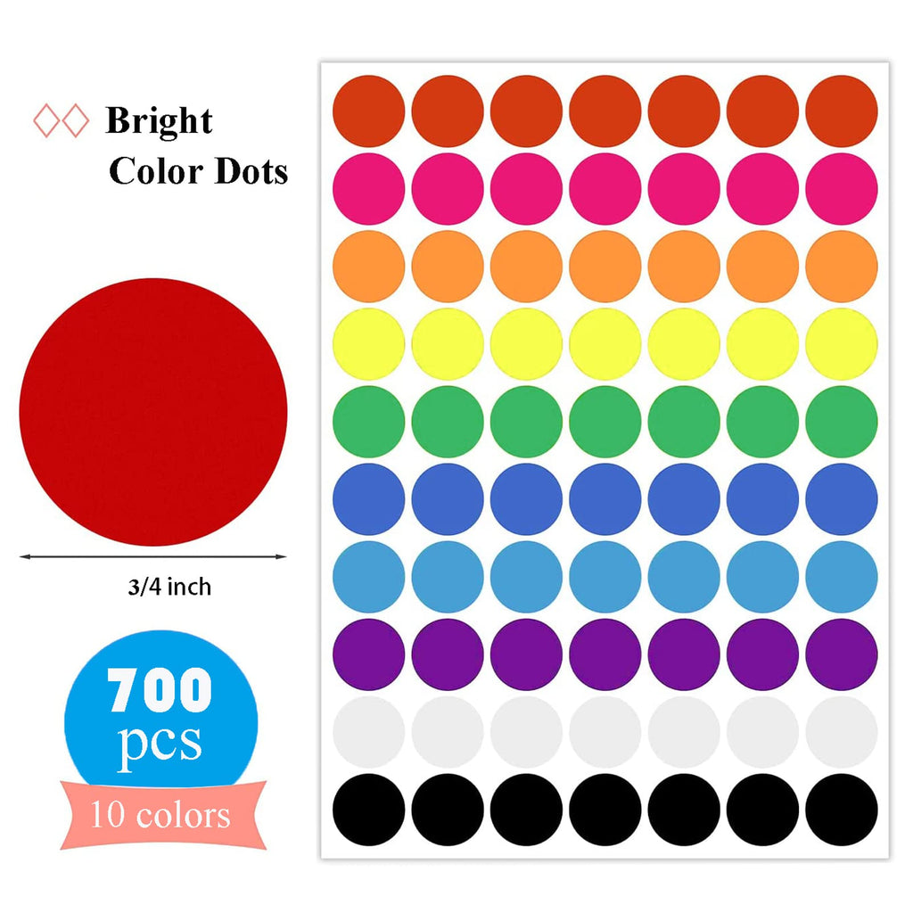 700 Pcs Colored Dot Stickers 3/4 Inch Circle Stickers Color Coding Labels