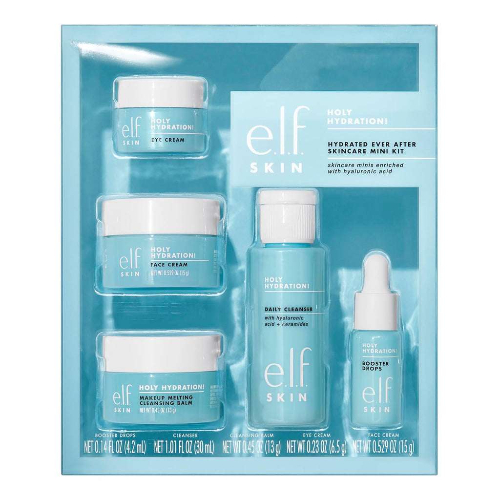 Buy now e.l.f. SKIN Holy Hydration! Hydrated Ever After Skincare Mini Kit, Cleanser, Makeup Remover, Moisturizer & Eye Cream For Hydrating Skin, Airplane-Friendly Sizes Default at indiglob india