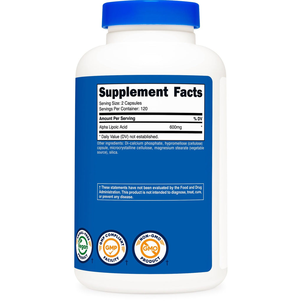 Nutricost Alpha Lipoic Acid 600mg Per Serving, 240 Capsules | Gluten Free, Vegetarian Capsules, Soy Free & GMO-Free