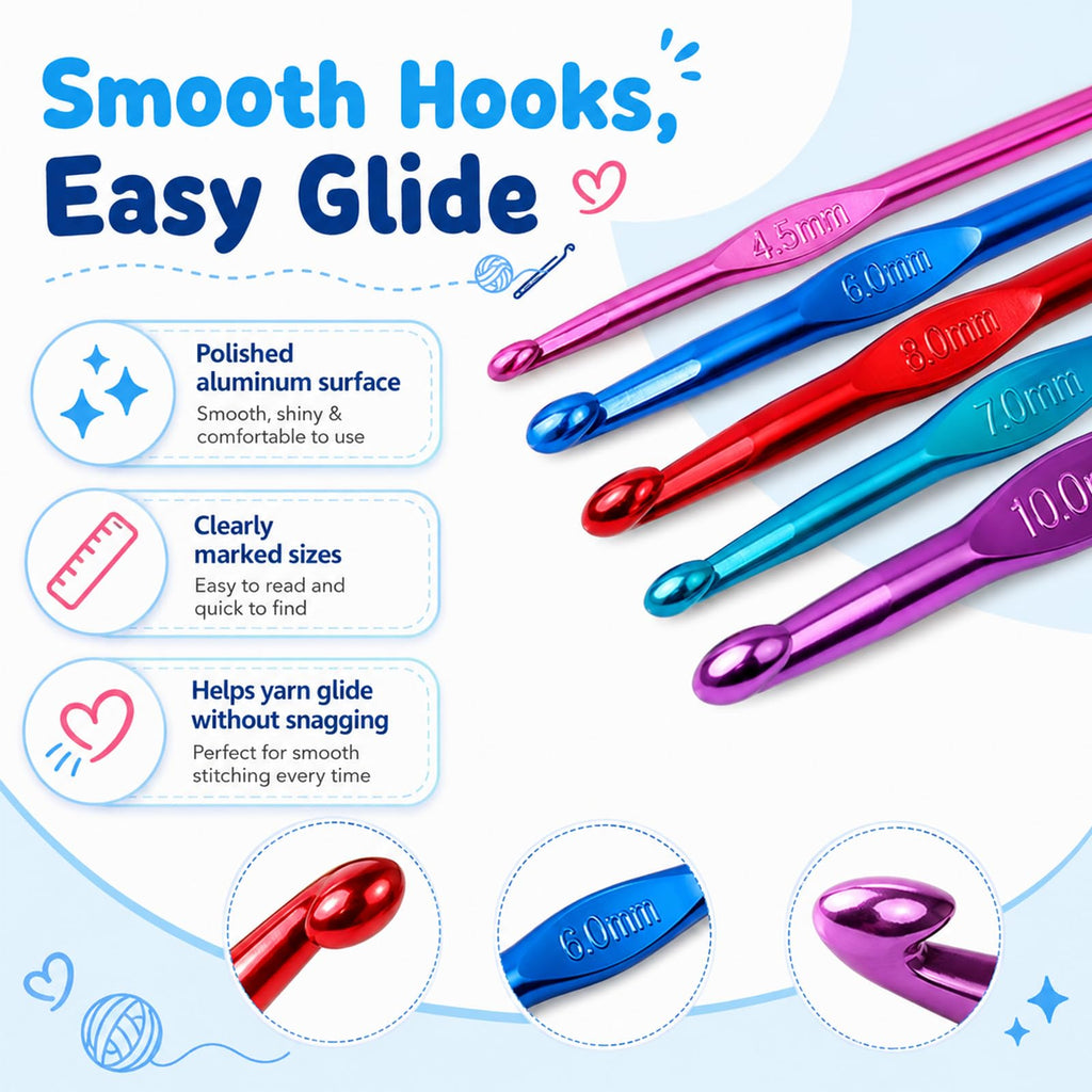 Crochet Hooks Set, Aluminum Handle Knitting Needles for Arthritic Hands, Crochet Needles for Yarn Craft, Nice Gift for Women