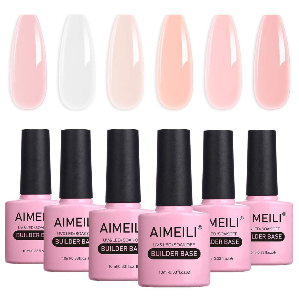 Buy now AIMEILI Builder Base Clear Sheer Color Gel, Hema Free, Cruelty Free, Vegan, No Need Slip Solution, Soak Off Gel Nail Polish 6pcs X 10ml - Kit Set 36 at indiglob india