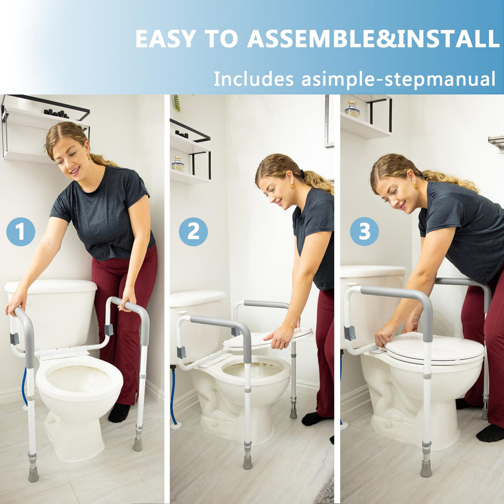 WeHwupe Toilet Safety Rail for Seniors, Height & Width Adjustable Handles