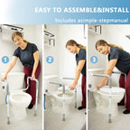 WeHwupe Toilet Safety Rail for Seniors, Height & Width Adjustable Handles