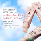 medicube Sunscreen No Cast Just Glow Collagen, SPF 50 | SPF 50 Hydrating Face Sunscreen - Lightweight & Non-Sticky Formula, Peptide & Cica for Soothing & Glow, Korean Skincare