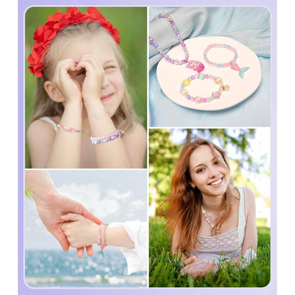 900Pcs Mermaid Bracelet Making Kit for Girls, Charm Beads Jewelry Making