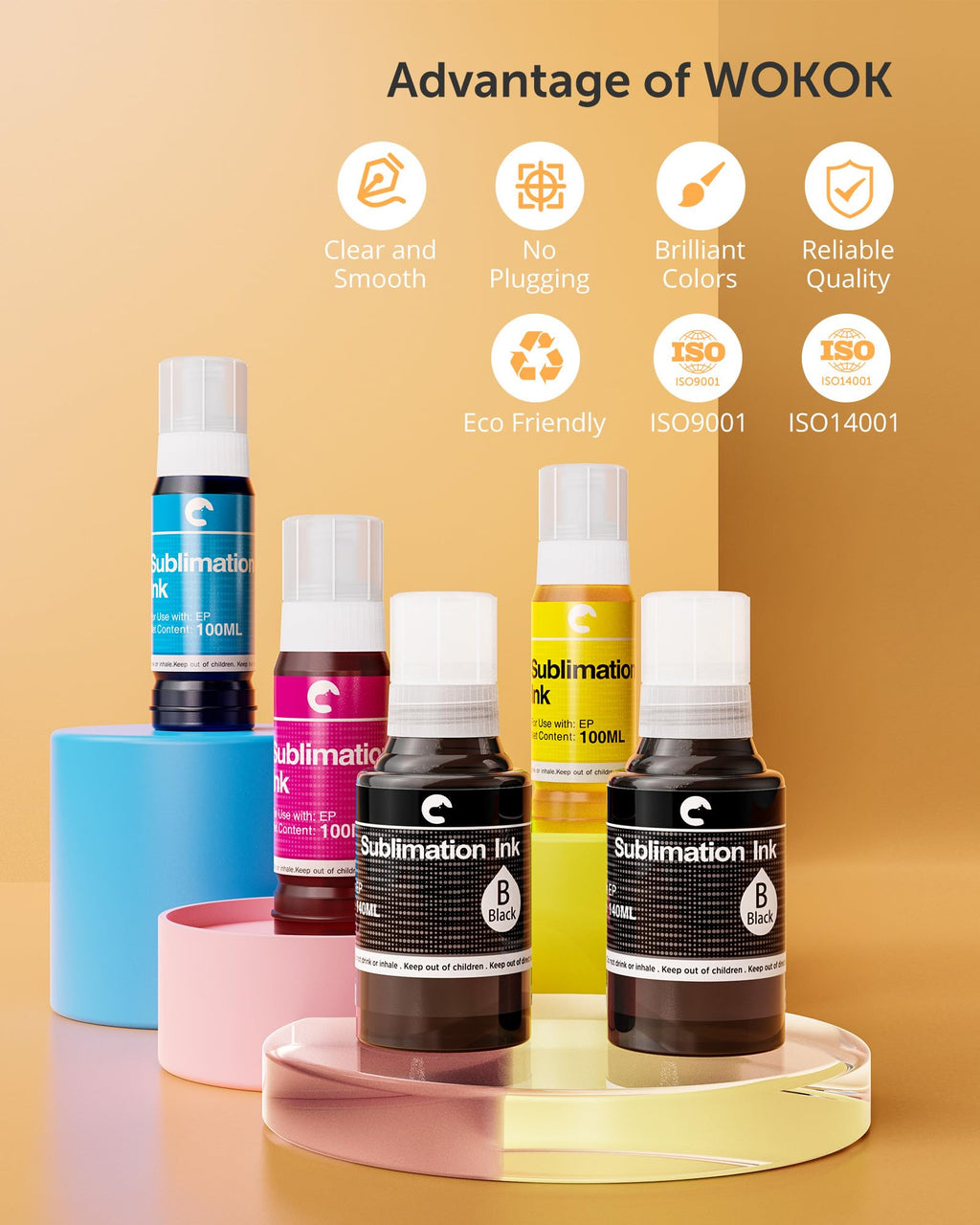 Hiipoo 580ML Sublimation Ink for Supertank Inkjet Printer ET-2980 ET-2903 ET-2988 ET-4800 ET-2800 ET-2803 ET-2850 ET-3760 ET-4760 ET-15000 Heat Press Transfer on T-Shirt (Autofill/ICC-Free)