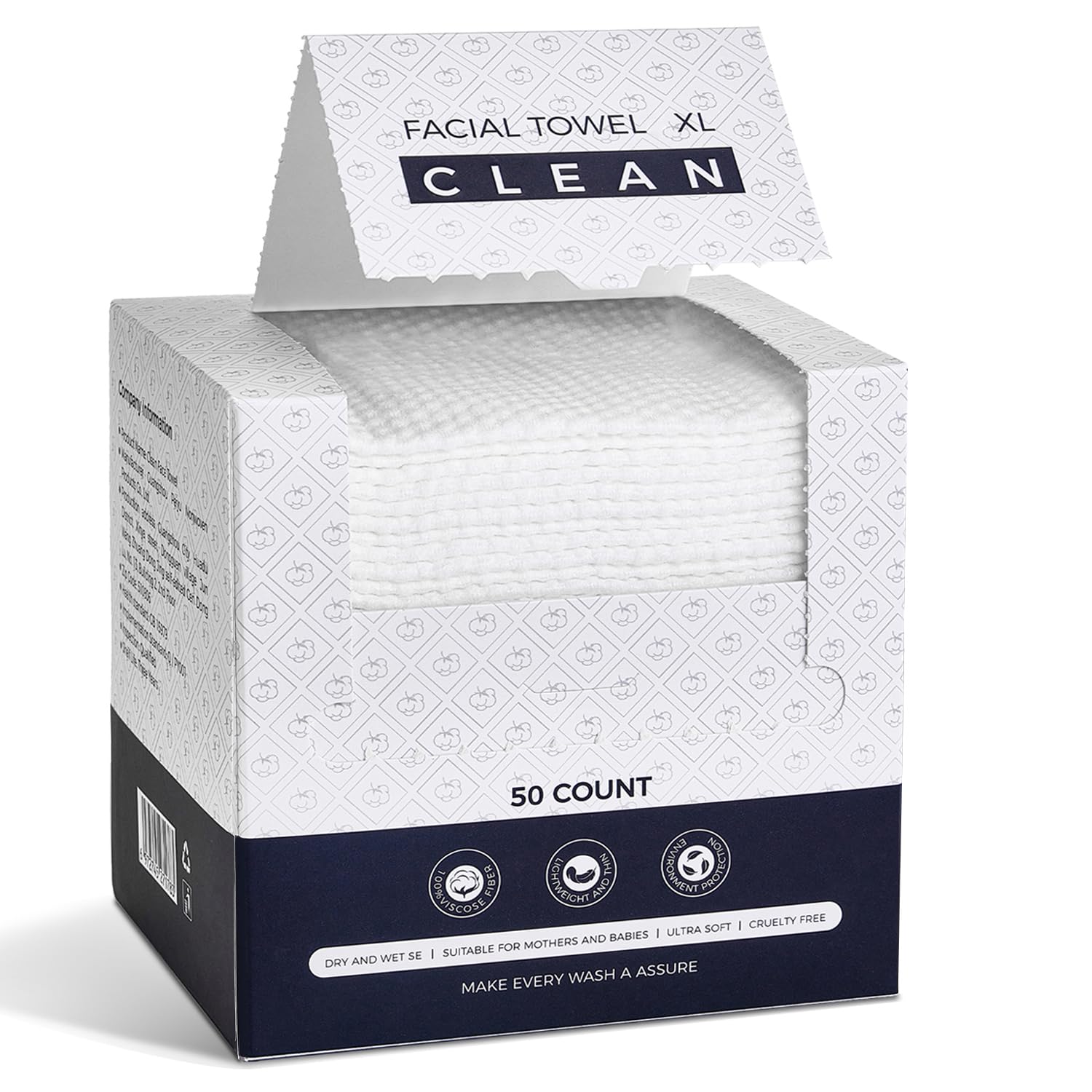 Disposable Face Towels,Viscose Biodegradable Large Dry Wipes,Super Soft & Thick Face Cleansing Towels,Daily Facial Tissues for Sensitive Skin, Makeup Removing,Facial Clean,Nursing,Travel (50 Count)