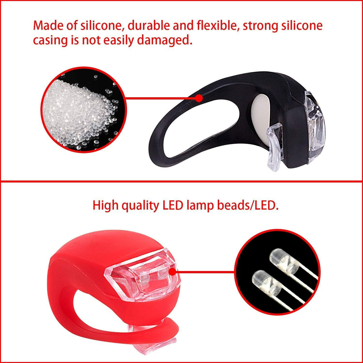 8 Pack Bike Lights, Silicone LED Bicycle Lights Front and Rear, Waterproof