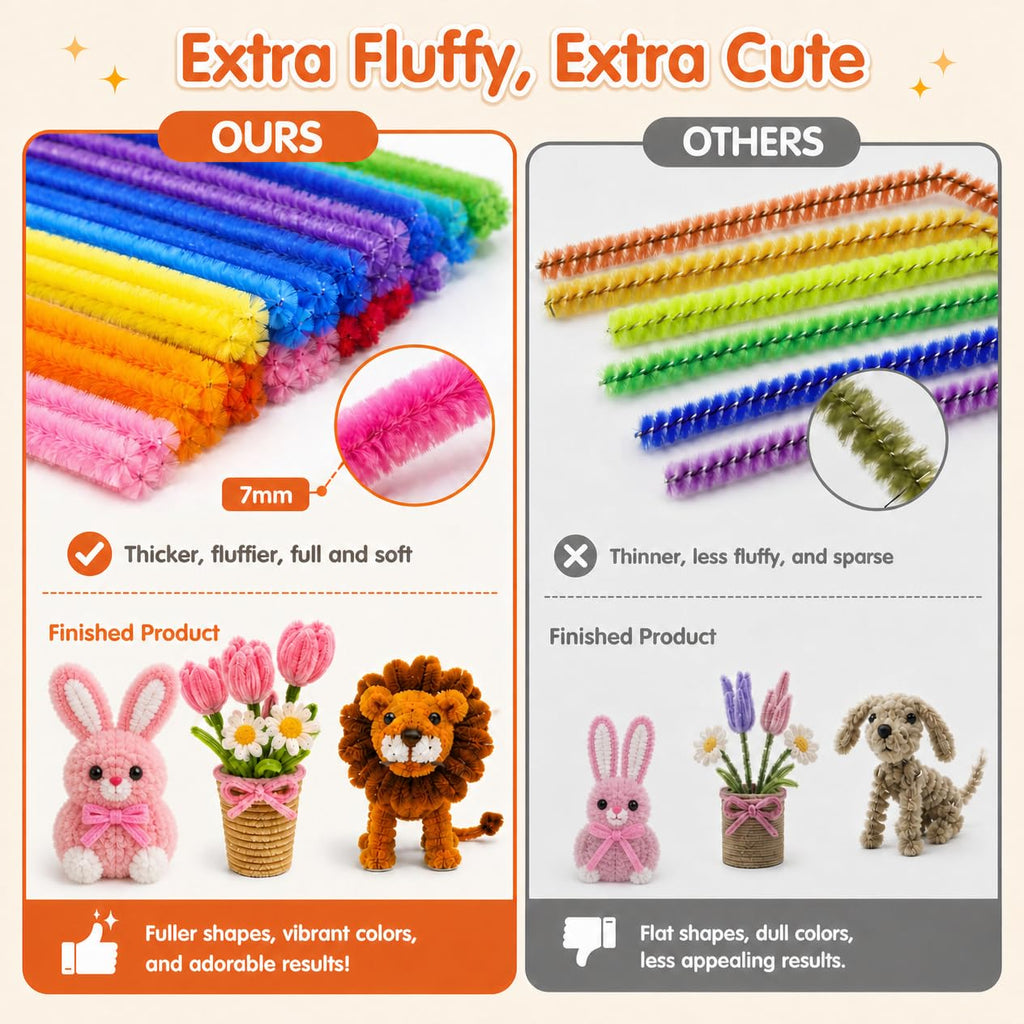 LOTWOW 1200PCS 30 Colors Pipe Cleaners Bulk, Thick Pipe Cleaner Flower Kit