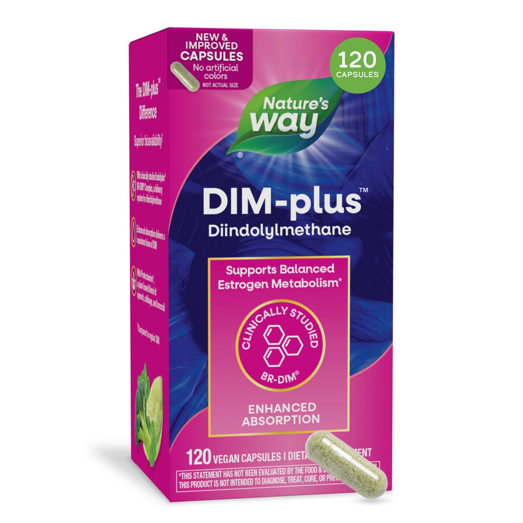Nature's Way DIM-Plus DIM Supplement, BR-Diindolylmethane 100 mg, 120 ct | Supports Balanced Estrogen Metabolism, Prostate Function, and Premenstrual Breast Comfort*, 120 Vegan Capsules