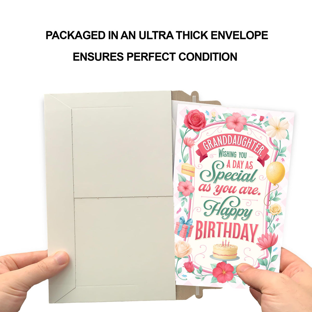Prime Greetings Granddaughter Birthday Card, Made in America, Thick Card Stock with Premium Envelope Packaged in a Reusable Presentation Mailer, Eco-Friendly, 5in x 7.75in