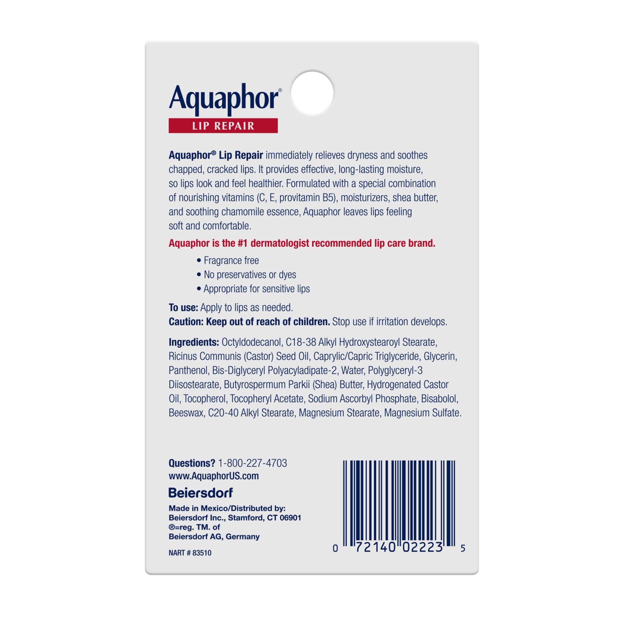 Aquaphor Lip Repair Ointment, Value Pack, 2 x 0.35 FL OZ | Lip Balm Moisturizer with Vitamins and Shea Butter, Immediate Severely Dry Lip Relief, Paraben and Fragrance Free