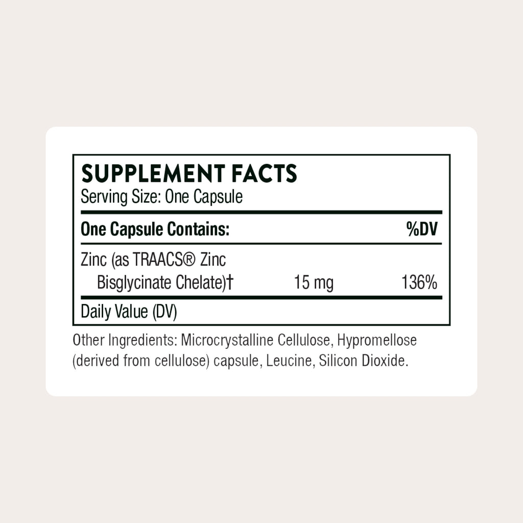 THORNE Zinc Bisglycinate 15 mg, Highly Absorbable Zinc, 60 Capsules | Supports Immune System, Skin, Eye & Reproductive Health, Antioxidant Support*, Gluten-Free, NSF Contents Certified