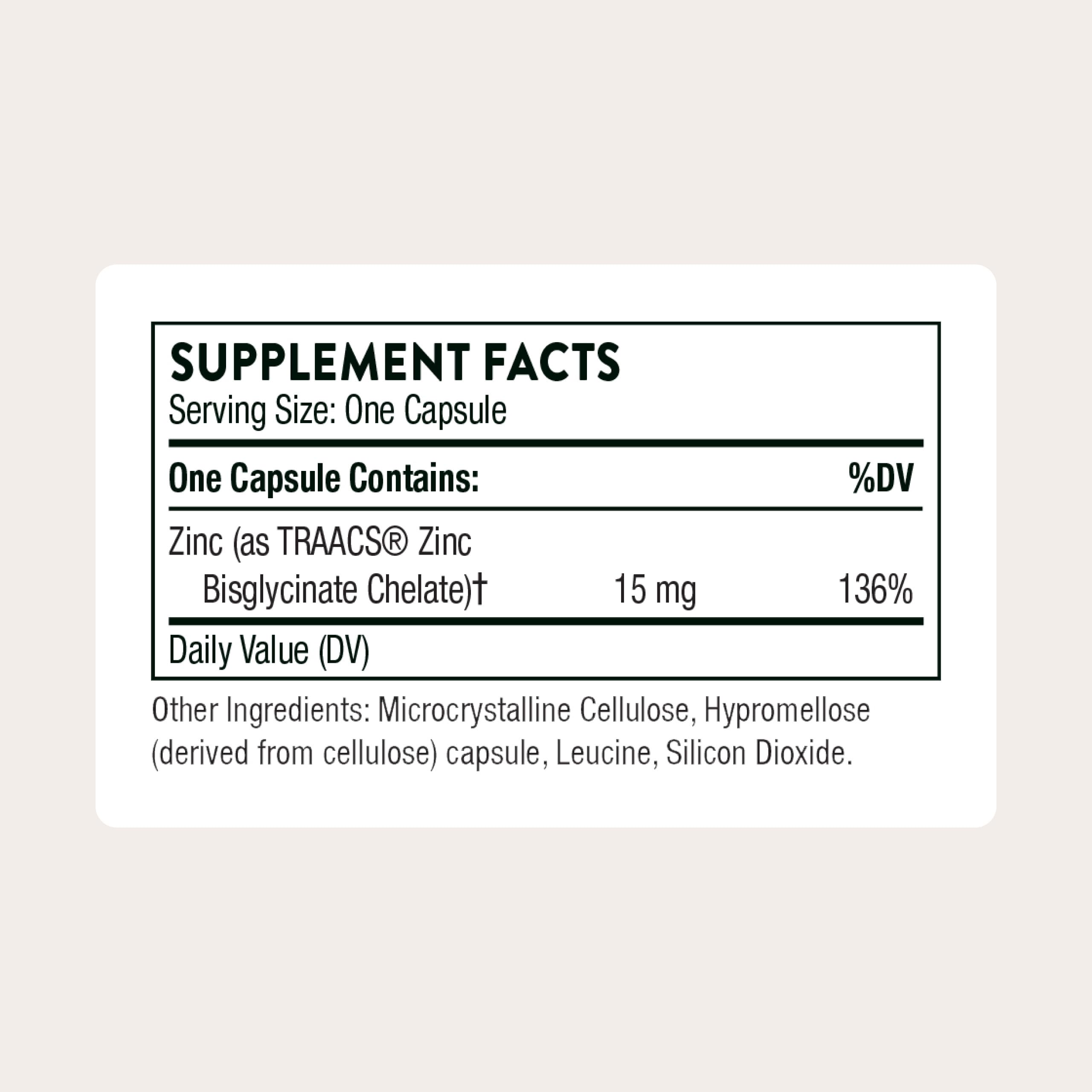 THORNE Zinc Bisglycinate 15 mg, Highly Absorbable Zinc, 60 Capsules | Supports Immune System, Skin, Eye & Reproductive Health, Antioxidant Support*, Gluten-Free, NSF Contents Certified