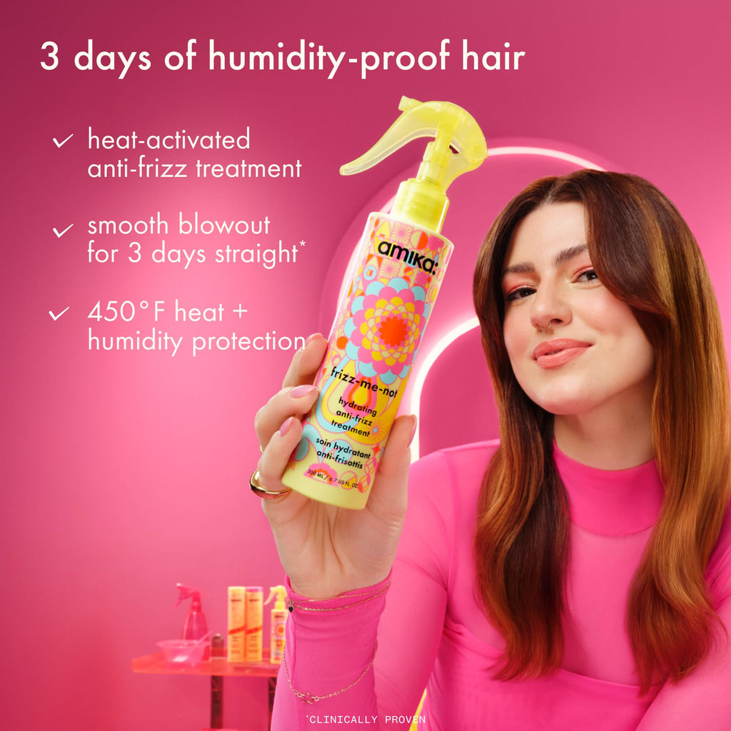 amika frizz-me-not hydrating anti-frizz treatment | lightweight hydrating spray for medium to thick coarse hair types 2a-4c, humidity + heat protection, smooth frizz for up to 3 days