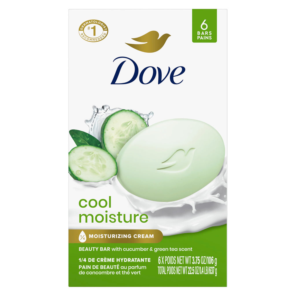Dove Beauty Bar Soap Cool Moisture Cucumber & Green Tea Scent, 2 Bars for Refreshed Skin, Leaves Skin Refreshed 3.75 oz
