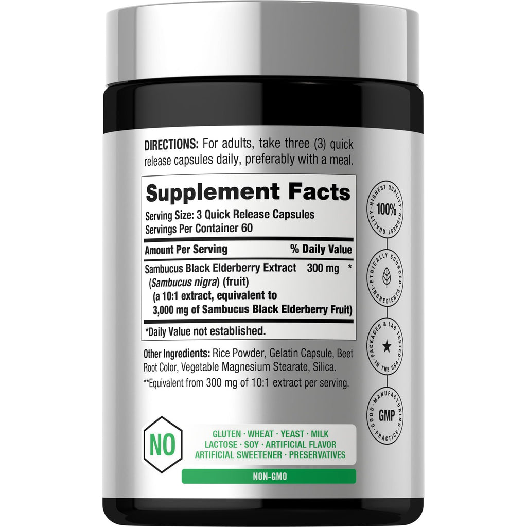 Horbäach Black Elderberry | 180 Capsules | Sambucus Extract Supplement | Non-GMO & Gluten Free