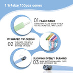 100 PACK Colorful Pre Rolled Cones| King Size Rolling Paper Cone with Loader and Packing Sticks