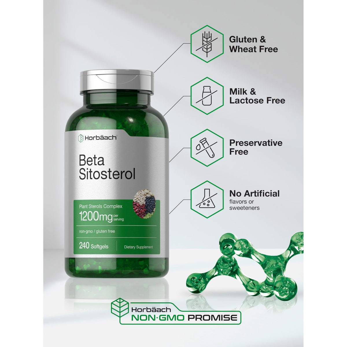 Horbäach Beta Sitosterol 1200mg | 240 Softgel Capsules | Mega Strength