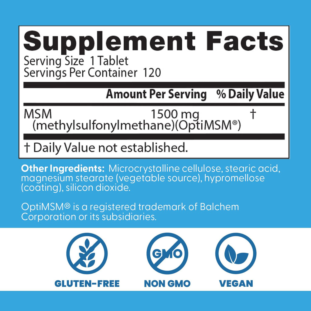 Doctor's BEST MSM Supplement 1500mg for Men & Women, Skin, 120 Tablets