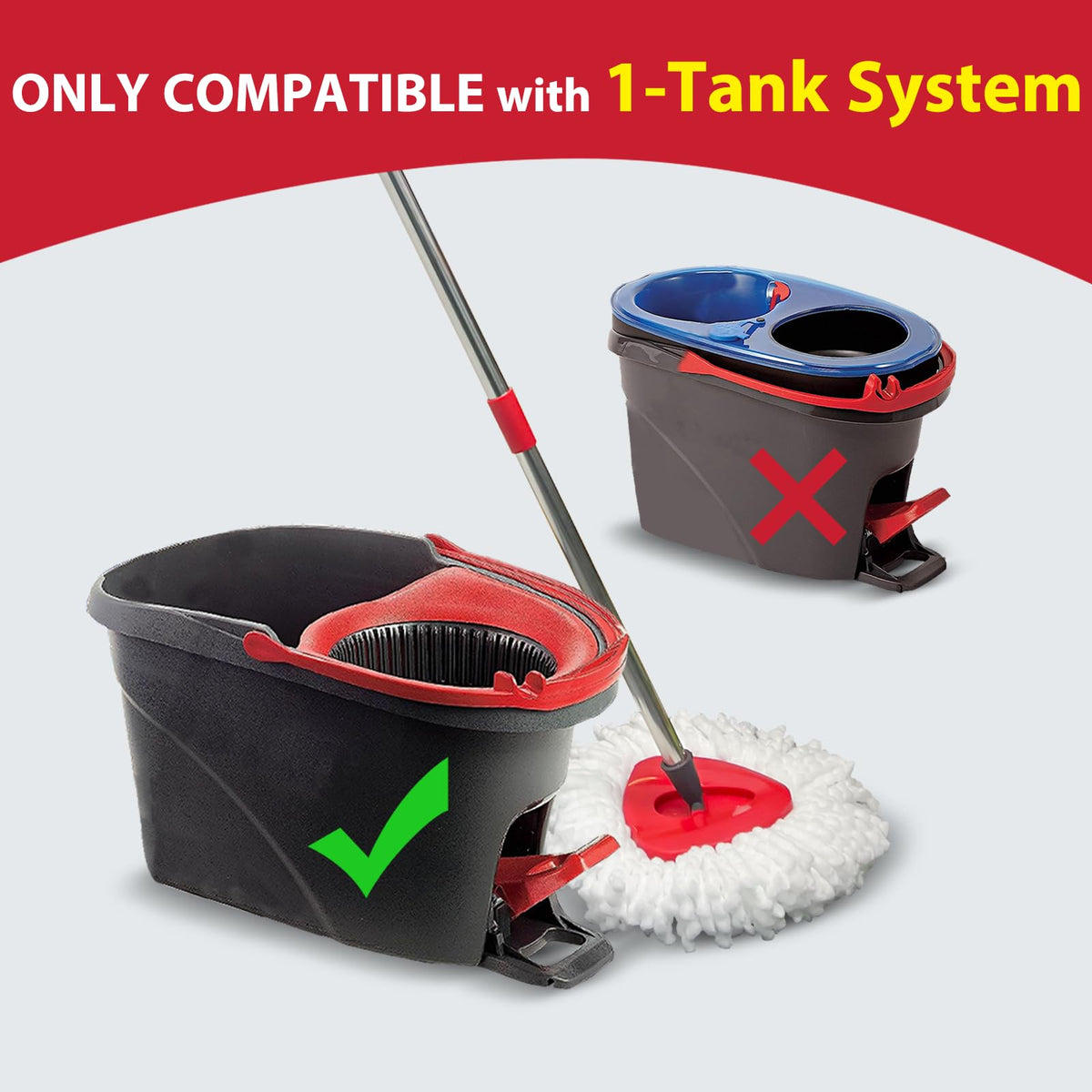 Spin Mop Replacement Set for EasyWring 1-Tank, 2 Heads, Handle, Base, Brush