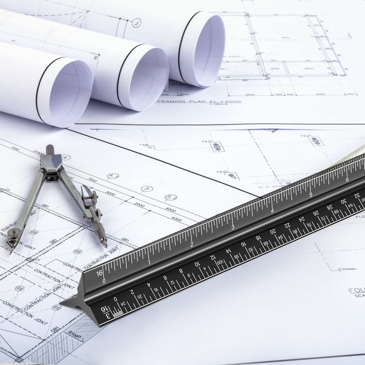 Engineering Architectural Scale Ruler for Blueprints, Metric Metal Ruler