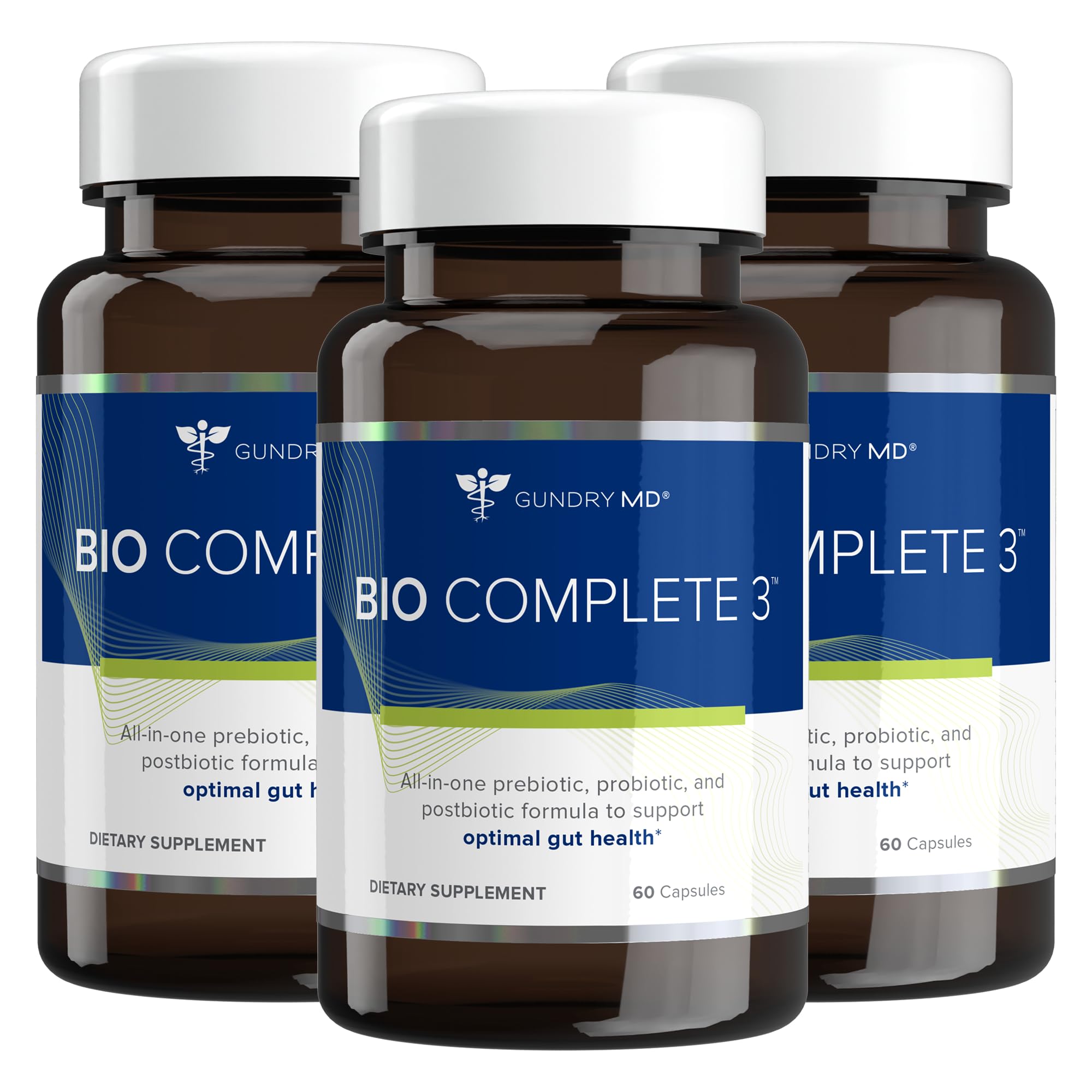 Gundry MD Bio Complete 3, 3-in-1 Probiotics, Pre & Postbiotics, 30 Servings | Certified Gluten Free, Certified Vegetarian, Supports Better Digestion, Bowel Movements & Energy, Keto Friendly, Sugar Free