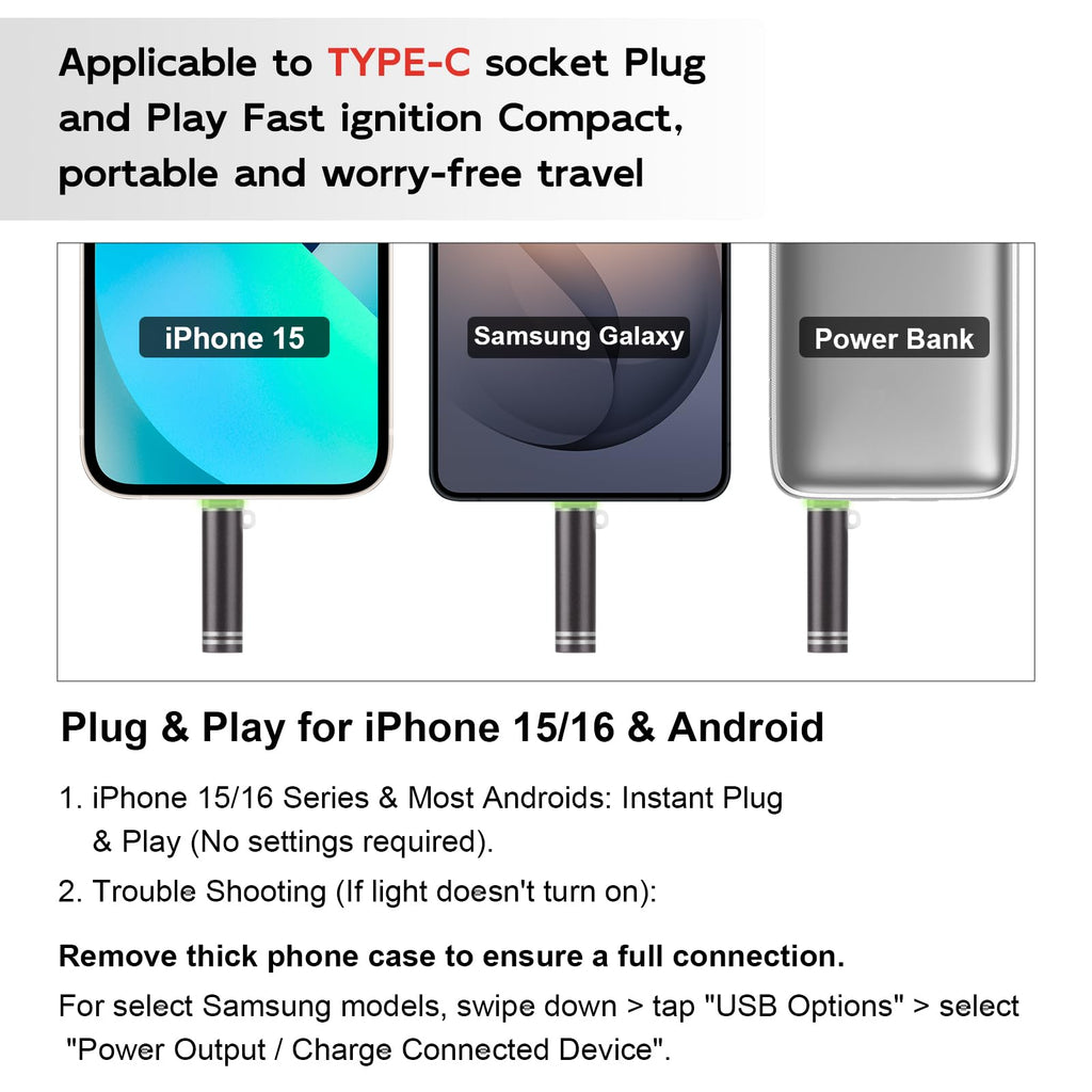 Kingmall [2 Pack] USB C Phone & Device Electric Lighter, Blow to Ignite Flameless Windproof Keychain Lighter Compatible with Samsung Galaxy S25/S24/S23, iPhone 16/15, Android, Power Bank