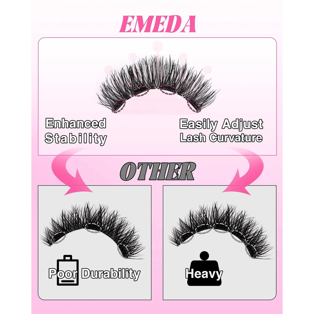 EMEDA Magnetic Eyelashes Natural Look No Glue Reusable Magnetic Lashes with Applicator, Faux Mink Lashes Lightweight & Comfortable for Women Sensitive Eyes Daily Makeup with Mirror Case (Natural)