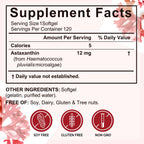 Xaarty Premium Astaxanthin 12mg, Natural Antioxidant Supplement for Eye, Joint, Skin Health,Microalgae Source, 4 Month Supply | Supports Internal Circulation, 120 Softgels