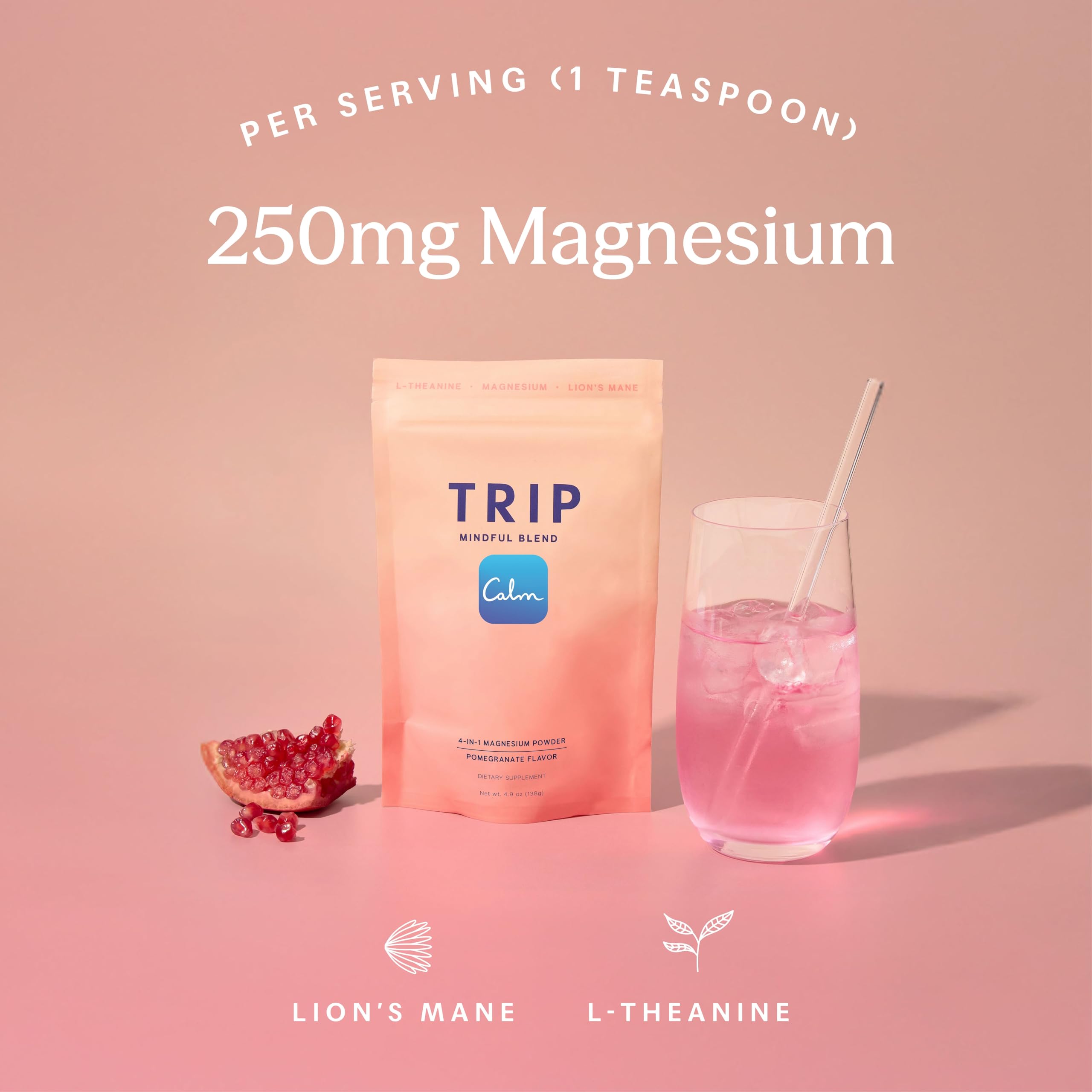 TRIP Calm Magnesium Glycinate Powder, Relaxation Drink Mix Pomegranate 30ct