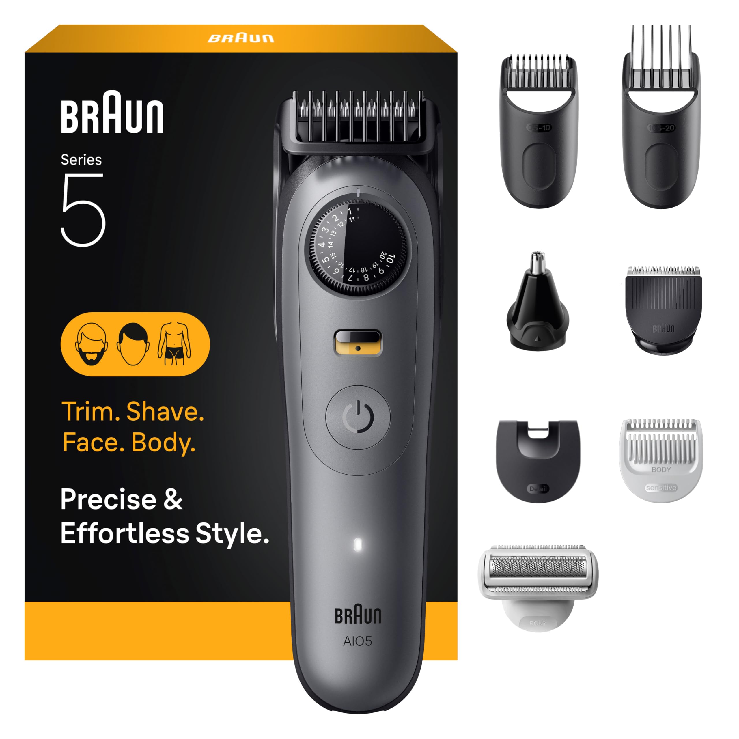 Braun All-in-One Style Kit Series 5 5471, 8-in-1 Trimmer for Men with Beard Trimmer, Body Trimmer for Manscaping, Hair Clippers & More, Ultra-Sharp Blade, 40 Length Settings, Waterproof