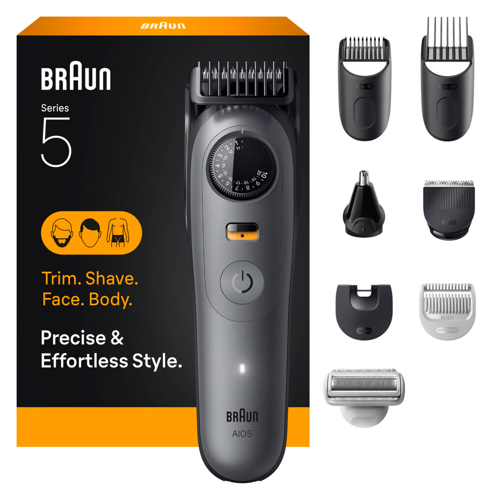 Braun All-in-One Style Kit Series 5 5471, 8-in-1 Trimmer for Men with Beard Trimmer, Body Trimmer for Manscaping, Hair Clippers & More, Ultra-Sharp Blade, 40 Length Settings, Waterproof