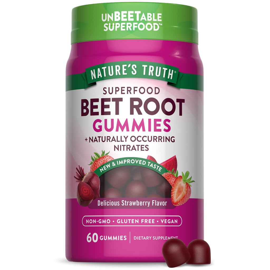 Nature's Truth Beet Root Gummies | 60 Count | with Black Pepper | Superfood | Strawberry Flavor | Vegan, Non-GMO & Gluten Free Supplement