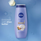 NIVEA Nourishing Shea Butter Body Wash, Nourishing Serum, 20 FL OZ | Moisturizing Body Wash Enriched with Provitamin B5 and Vitamin E, for Softer Skin, Shaving Cream Alternative