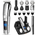 Ufree Beard Trimmer for Men, Waterproof Electric Razor, Grooming Kit | Stainless steel blades, six interchangeable heads, wet and dry use, USB rechargeable, for face body nose ear trimming, silver