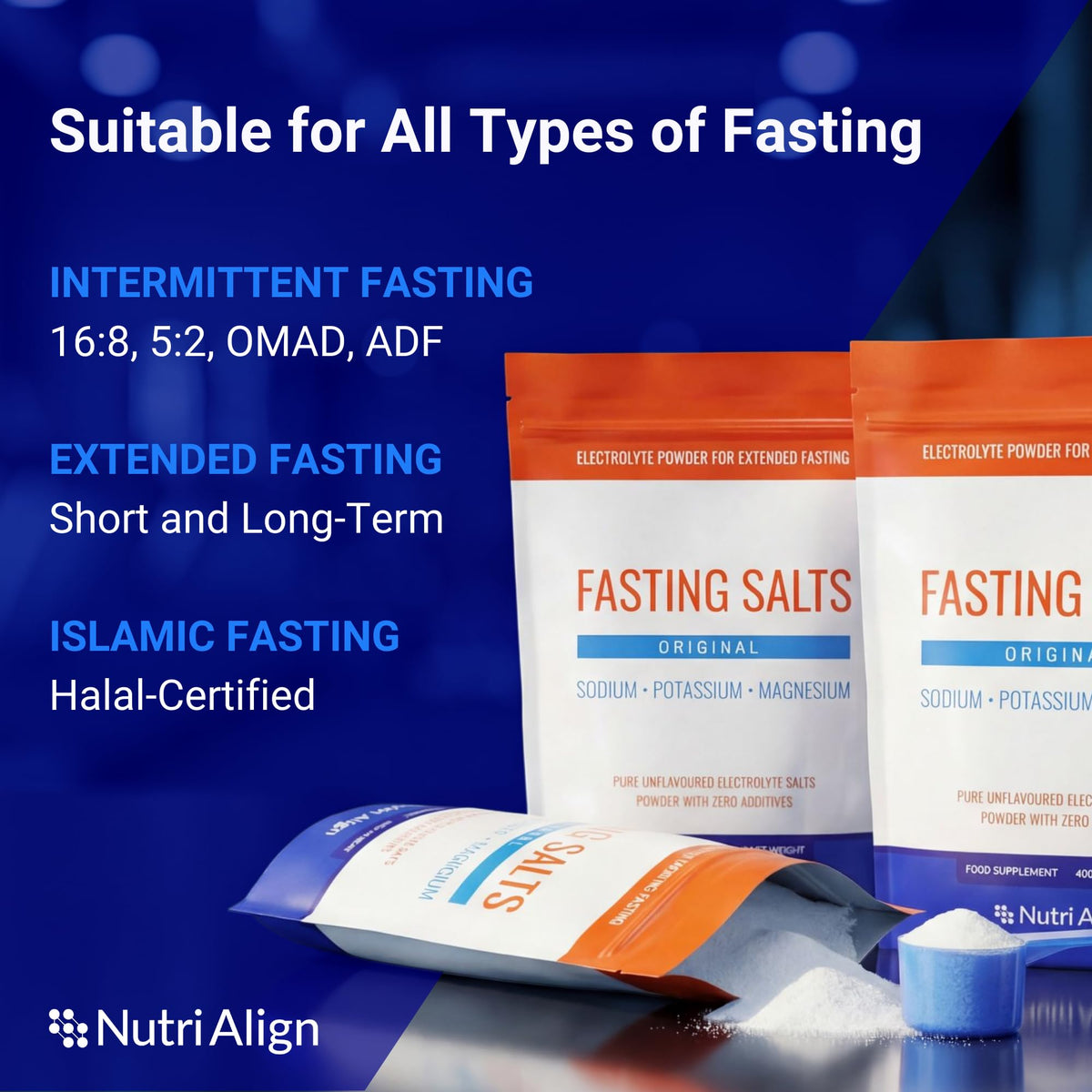 Nutri-Align Fasting Salts Electrolytes Powder | 400g Sodium Potassium Magnesium Electrolytes | Pure Unflavoured Electrolytes for Extended and Intermittent Fasting | Sugar Free & Filler Free