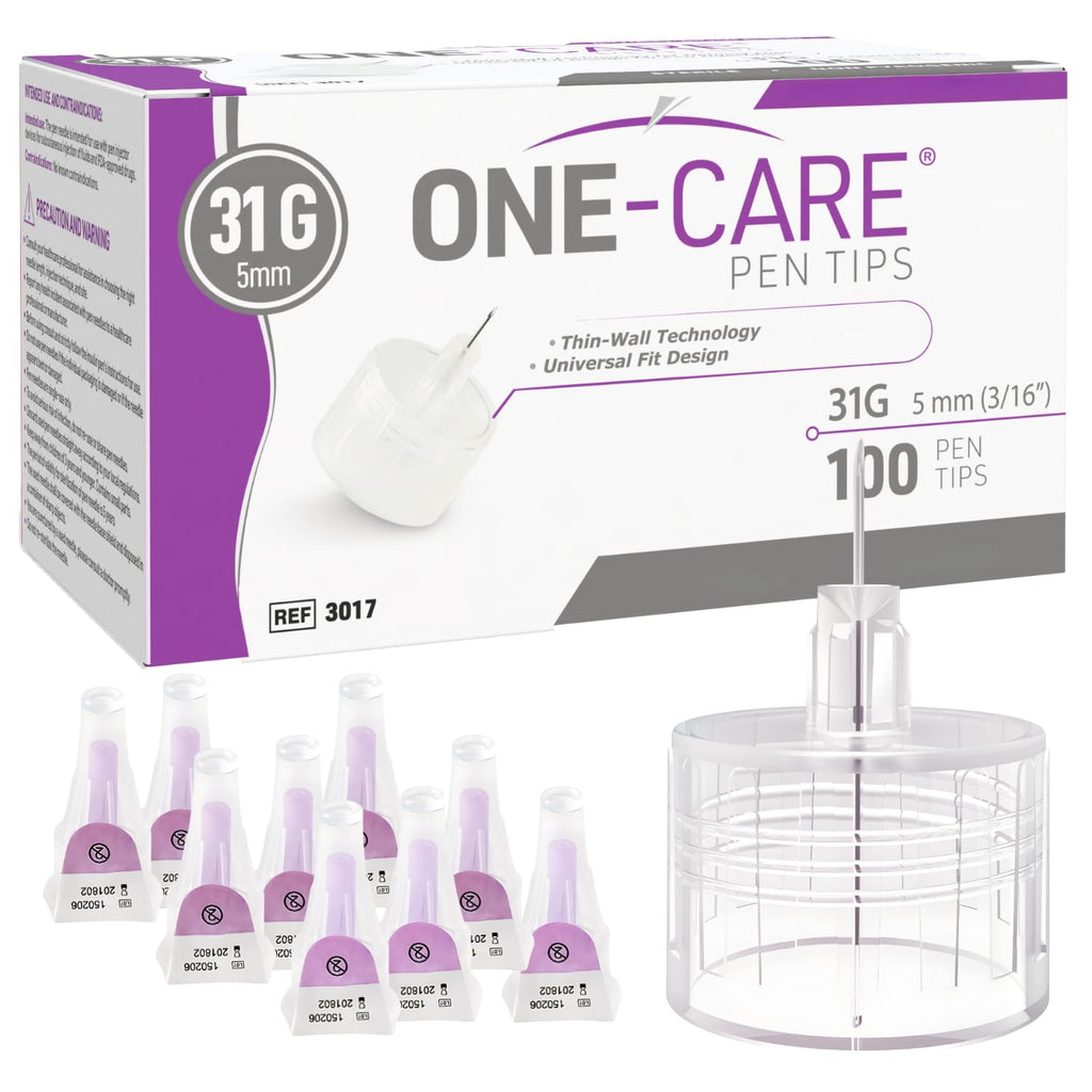 ONE-CARE Pen Tips, 31G x 5mm, Ultra-Fine, Twist-On Design, 100 Count