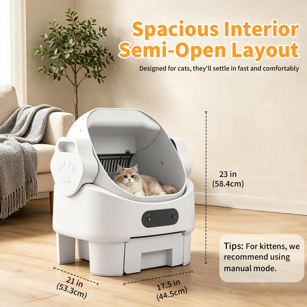 Automatic Cat Litter Box, Self Cleaning, Open-Top, Safety Sensors, Toilet