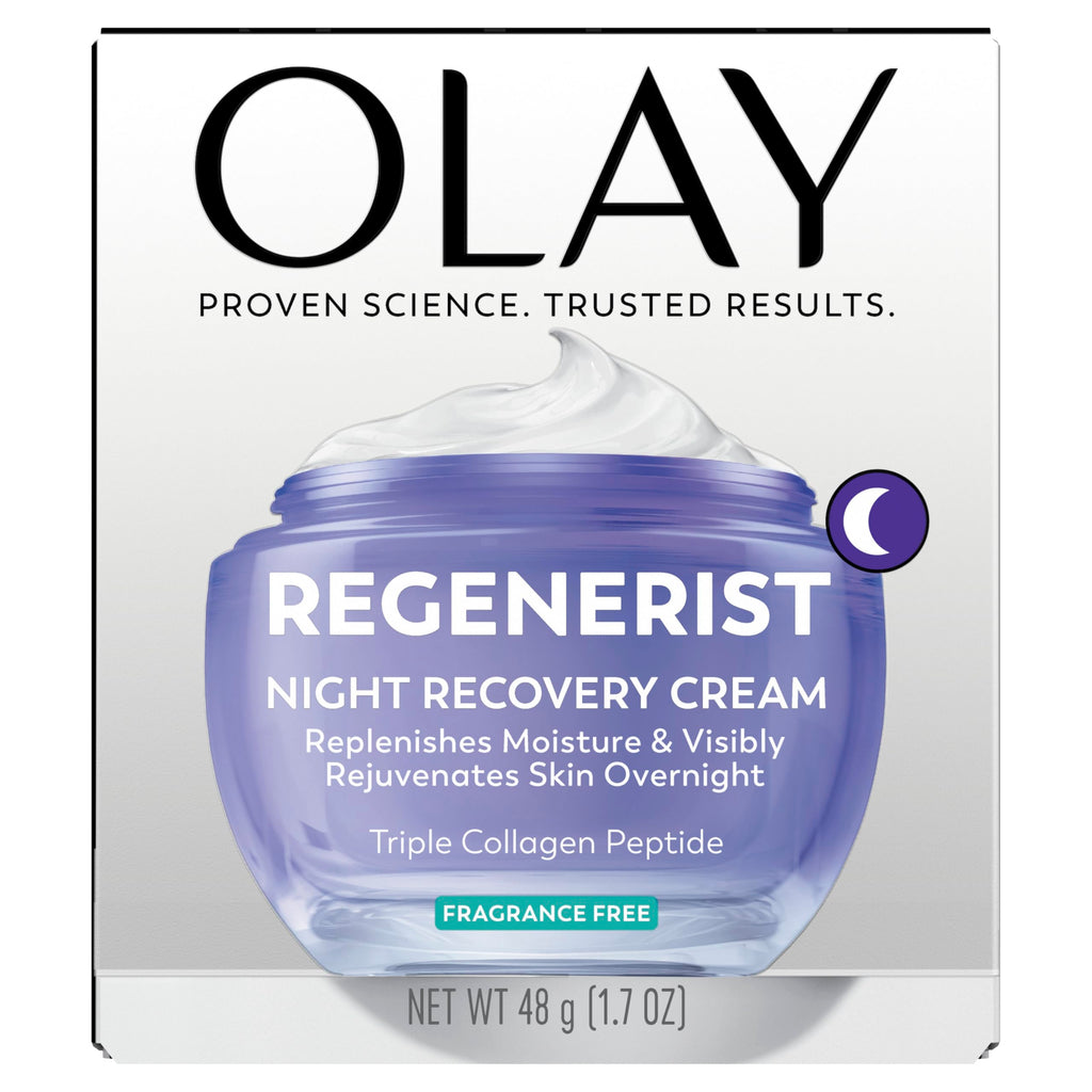 Olay Night Cream for Face, Anti-Aging Face Moisturizer for Women - Fragrance-Free Skin Care, Anti-Wrinkle, Exfoliate, Smooths Texture - Triple Collagen Cream, Niacinamide, Pro-Vitamin B5, 1.7Oz