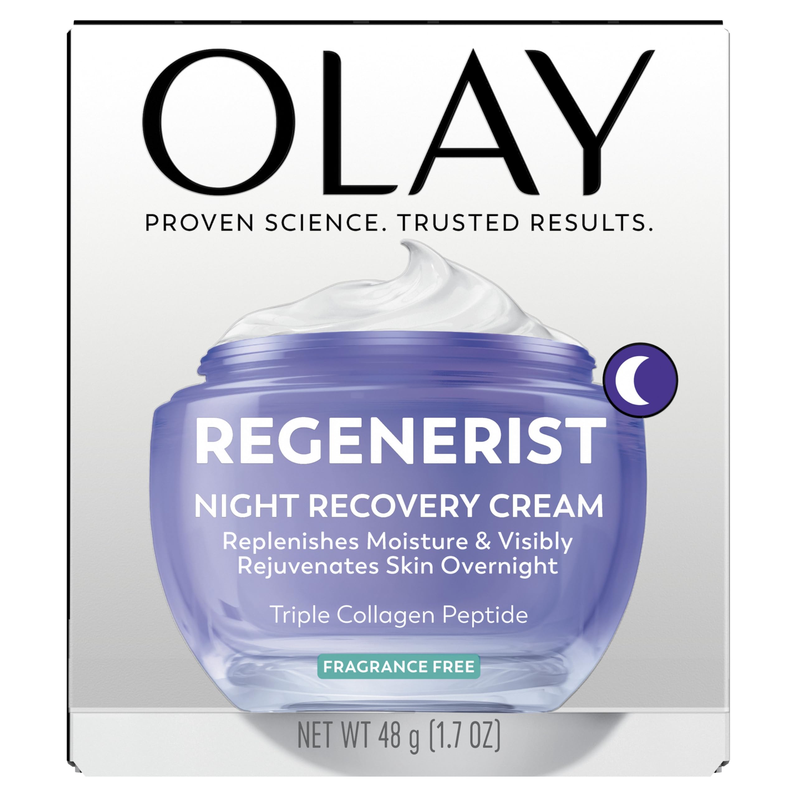 Olay Night Cream for Face, Anti-Aging Face Moisturizer for Women - Fragrance-Free Skin Care, Anti-Wrinkle, Exfoliate, Smooths Texture - Triple Collagen Cream, Niacinamide, Pro-Vitamin B5, 1.7Oz